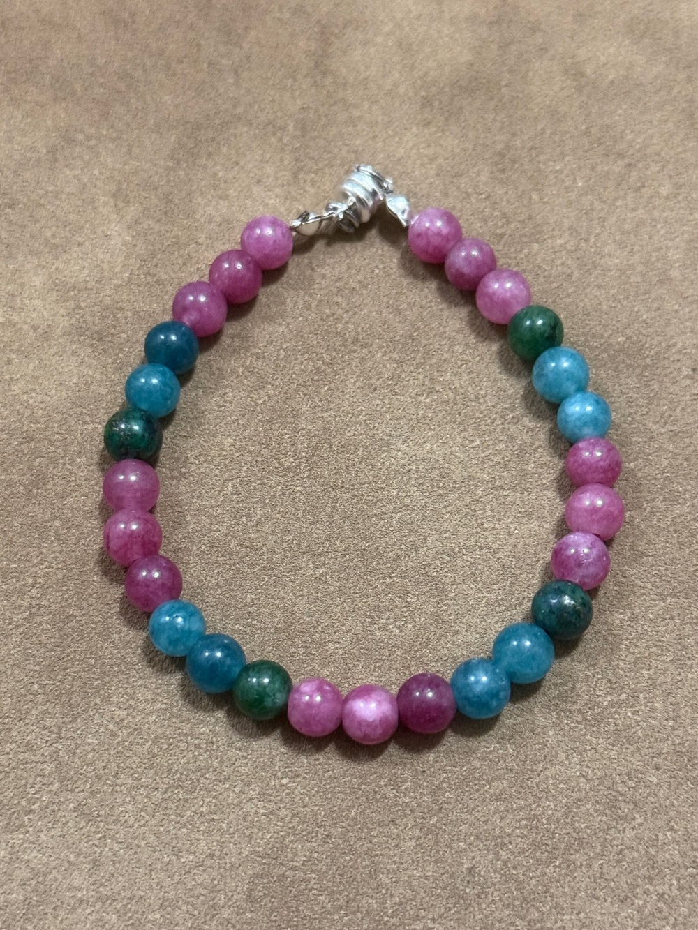 6mm Multicolor Beaded Bracelet - Pink, Blue & Green